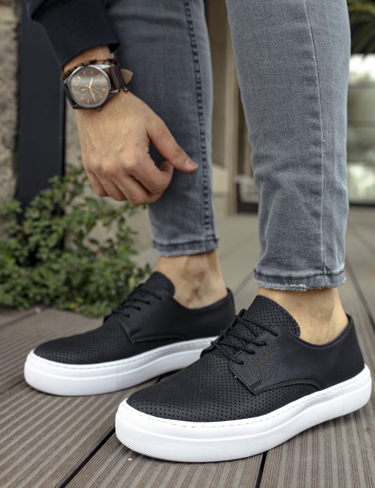 Ανδρικά ασπρόμαυρα διάτρητα casual παπούτσια δερματίνη CH061 φωτογραφία